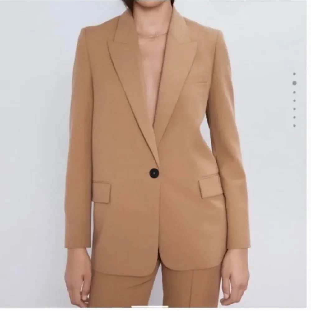 Zara Oversized Single-button Blazer In Tan Size Small - Picture 12 of 14